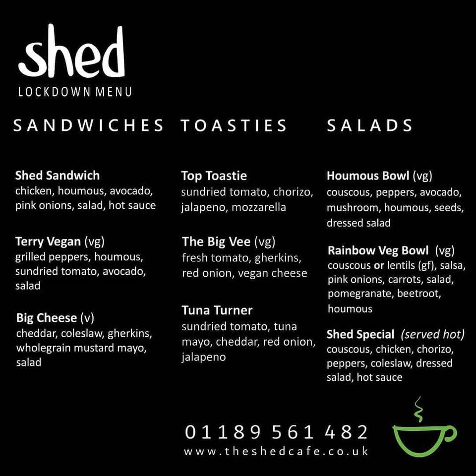 Menu at Shed cafe, Reading