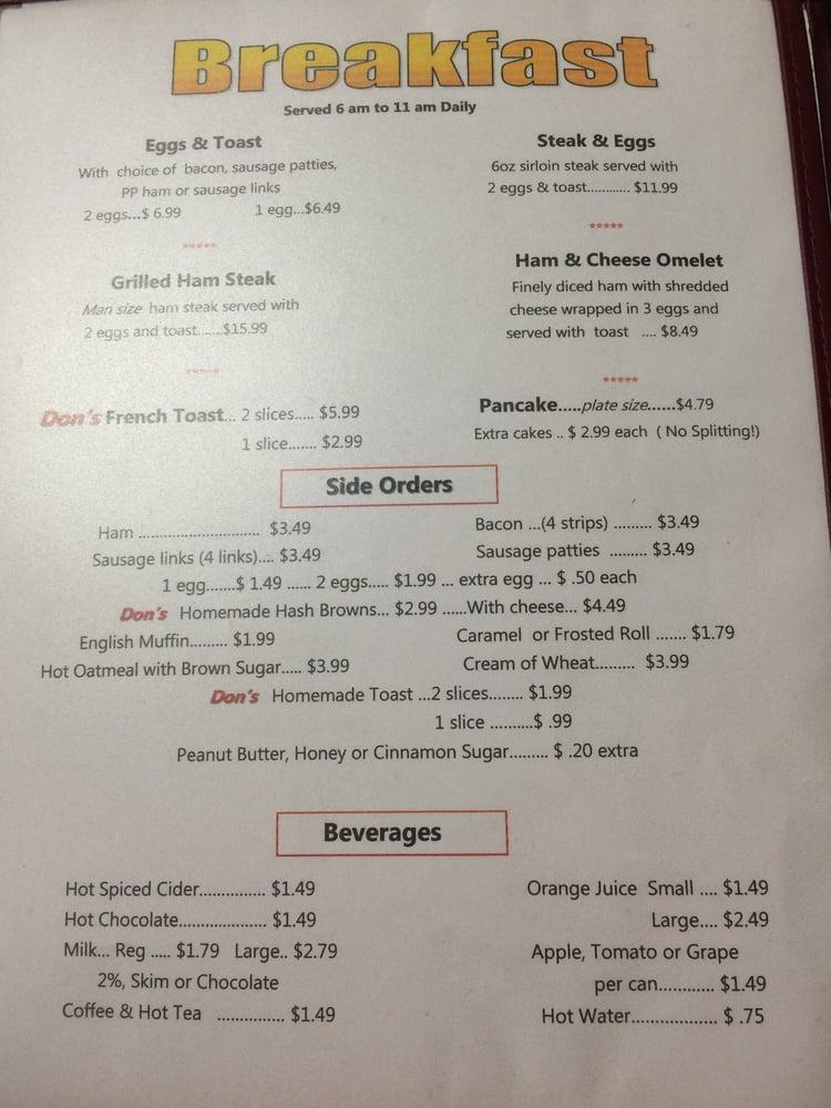 Menu at Don's Cafe, Morris