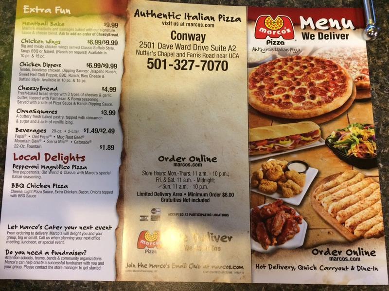 Menu at Marco's Pizza pizzeria, Conway