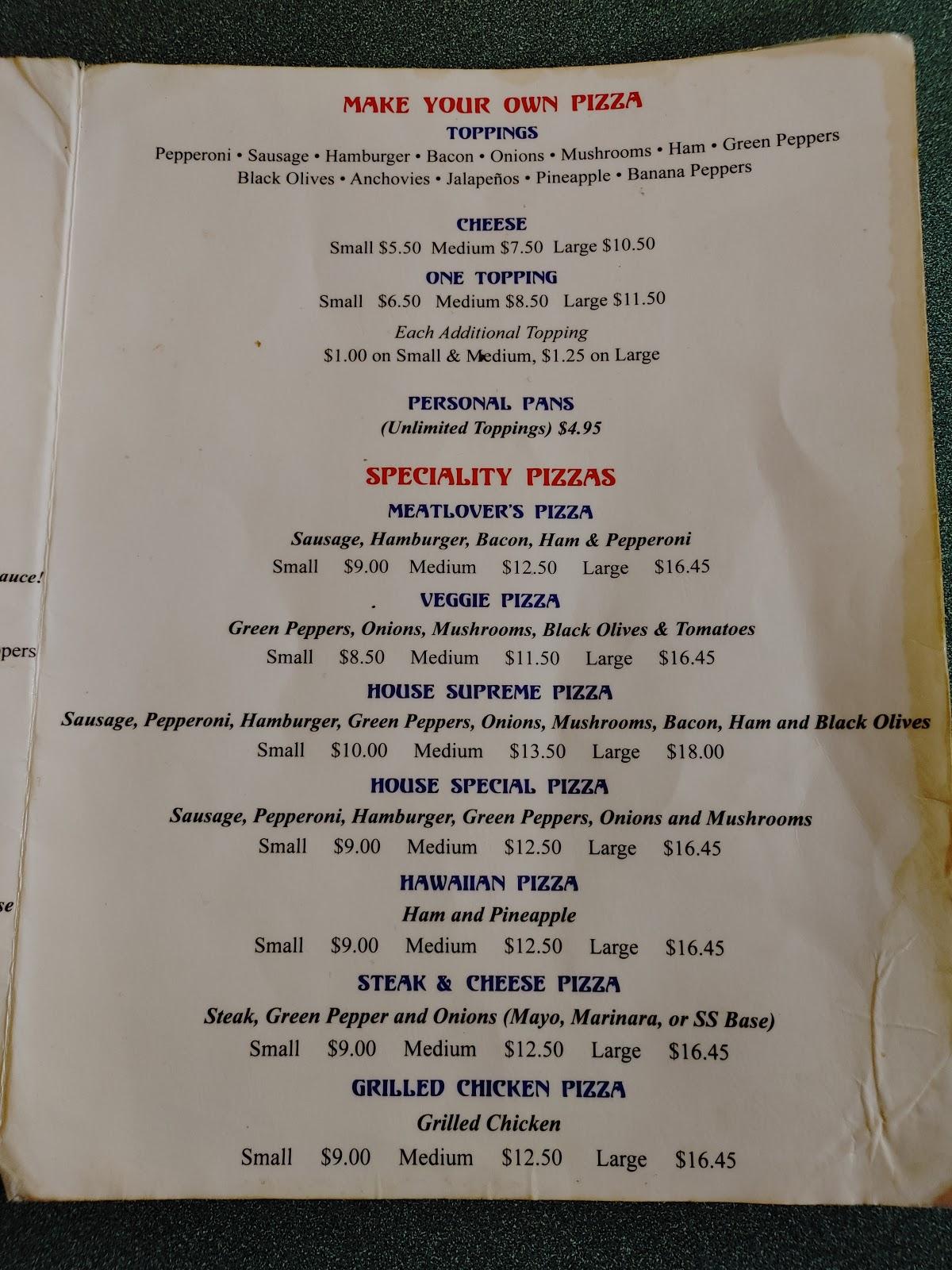 Menu at Santino's Pizza pizzeria, Loris