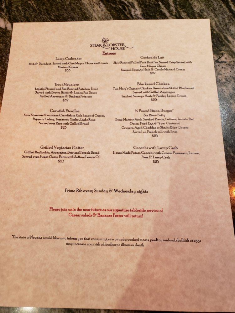 Menu at Crystal Bay Steak and Lobster House steakhouse, Crystal Bay