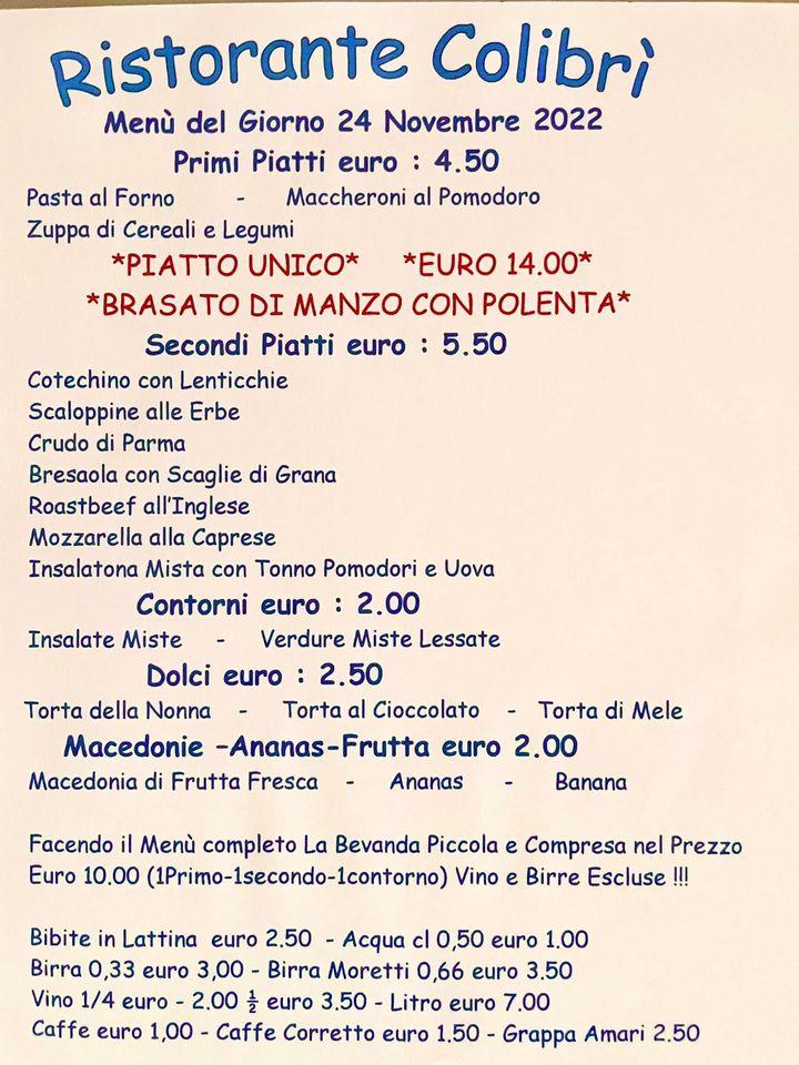 Menu di Ristorante Self Service Colibri' Bellusco 