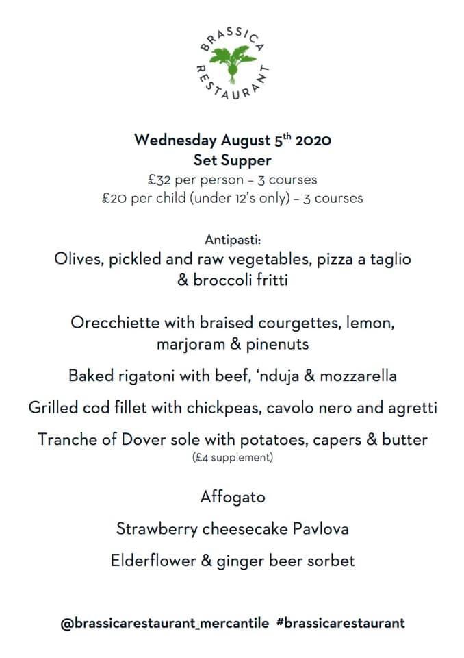 Menu at Brassica Restaurant, Beaminster