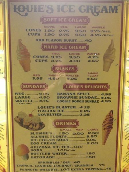 Menu at Louie's Ice Cream, Blauvelt