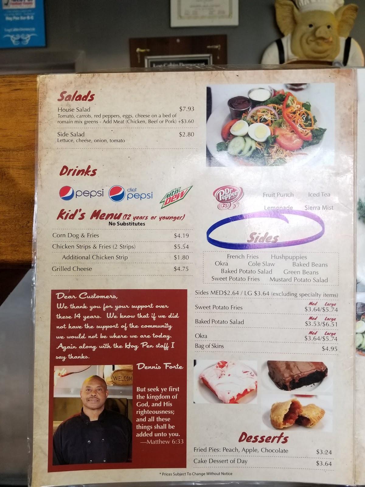 Menu At Hog Pen BBQ Conway menu-at-hog-pen-bbq-conway