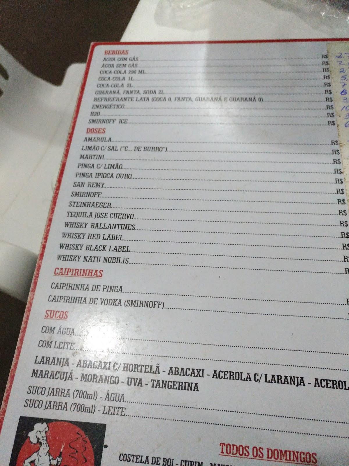 Assados do Gaúcho cardápio
