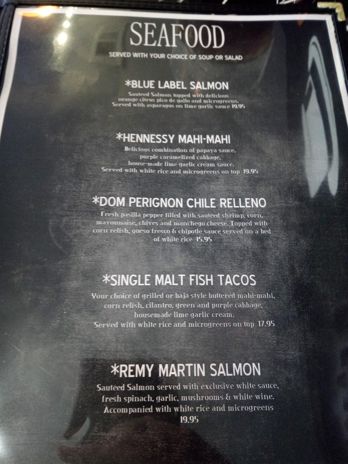 Menu at Don Q's steakhouse, Atascadero