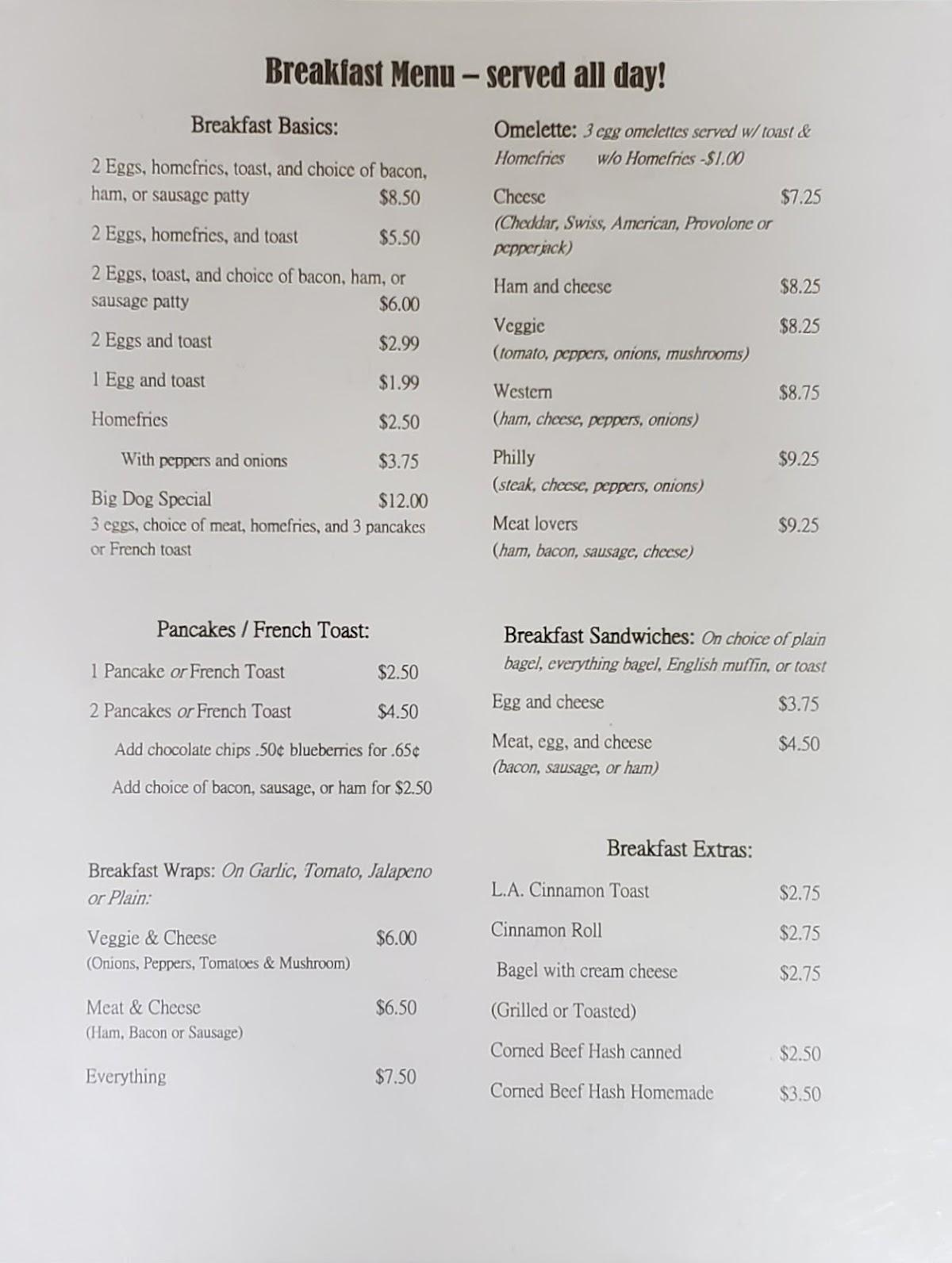 Menu at Maddie J's restaurant, Arkport