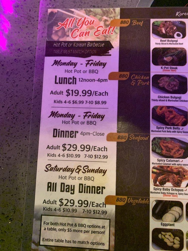 Menu at KPOT Korean BBQ & Hot Pot, Killeen