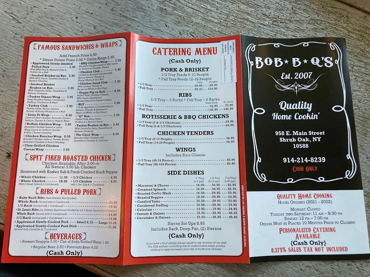 Menu at BobBQ's BBQ, Shrub Oak