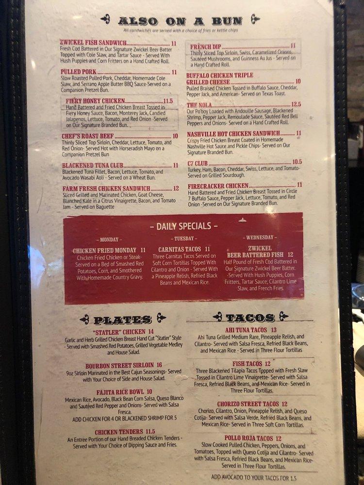 Menu at Circle 7 Ranch pub & bar, Des Peres