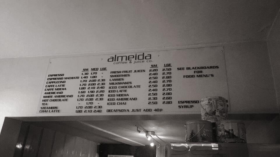 Menu at Almeida Coffee & Juice Bar, Leicester