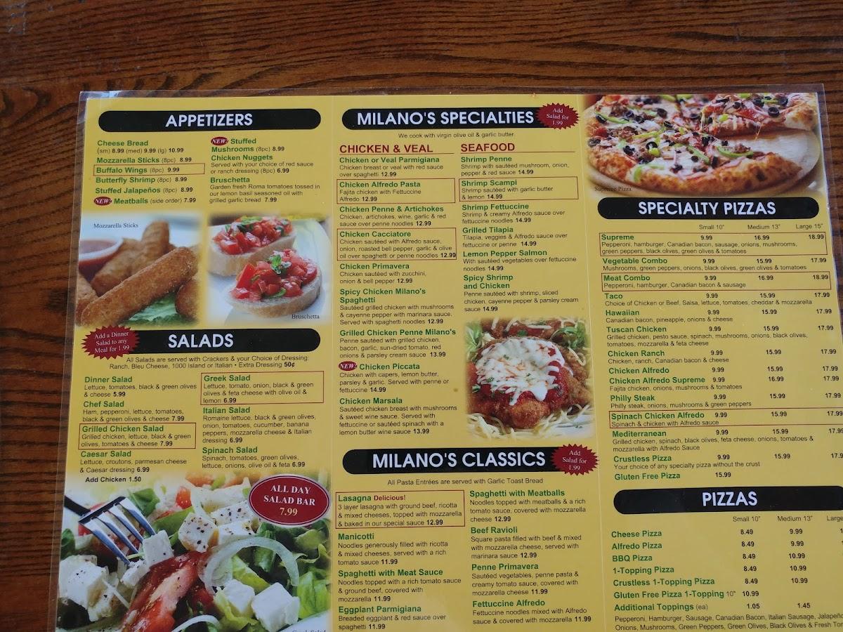 Menu at Milano's Pizza Carthage pizzeria, Carthage