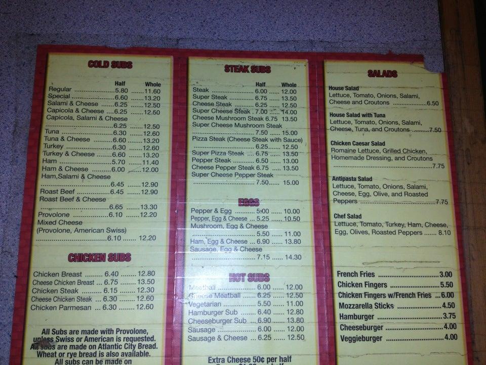 Menu at Vic's Subs restaurant, Absecon