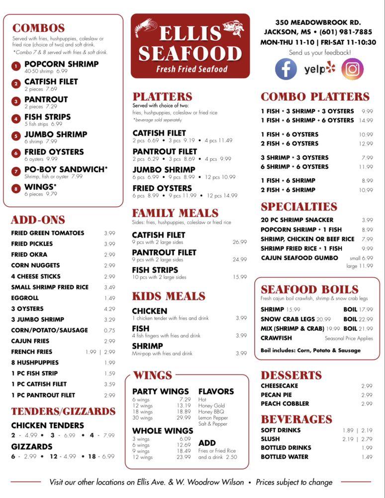 Ellis 2024 seafood menu