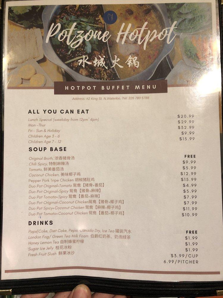 Menu at Potzone Hot Pot 水城火鍋 restaurant, Waterloo