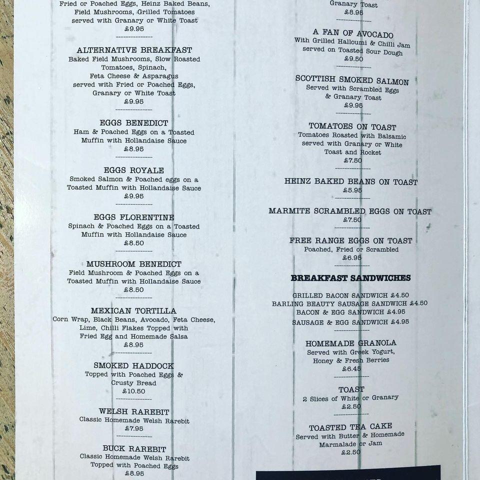 Menu at Oliver's on the Beach cafe, SouthendonSea