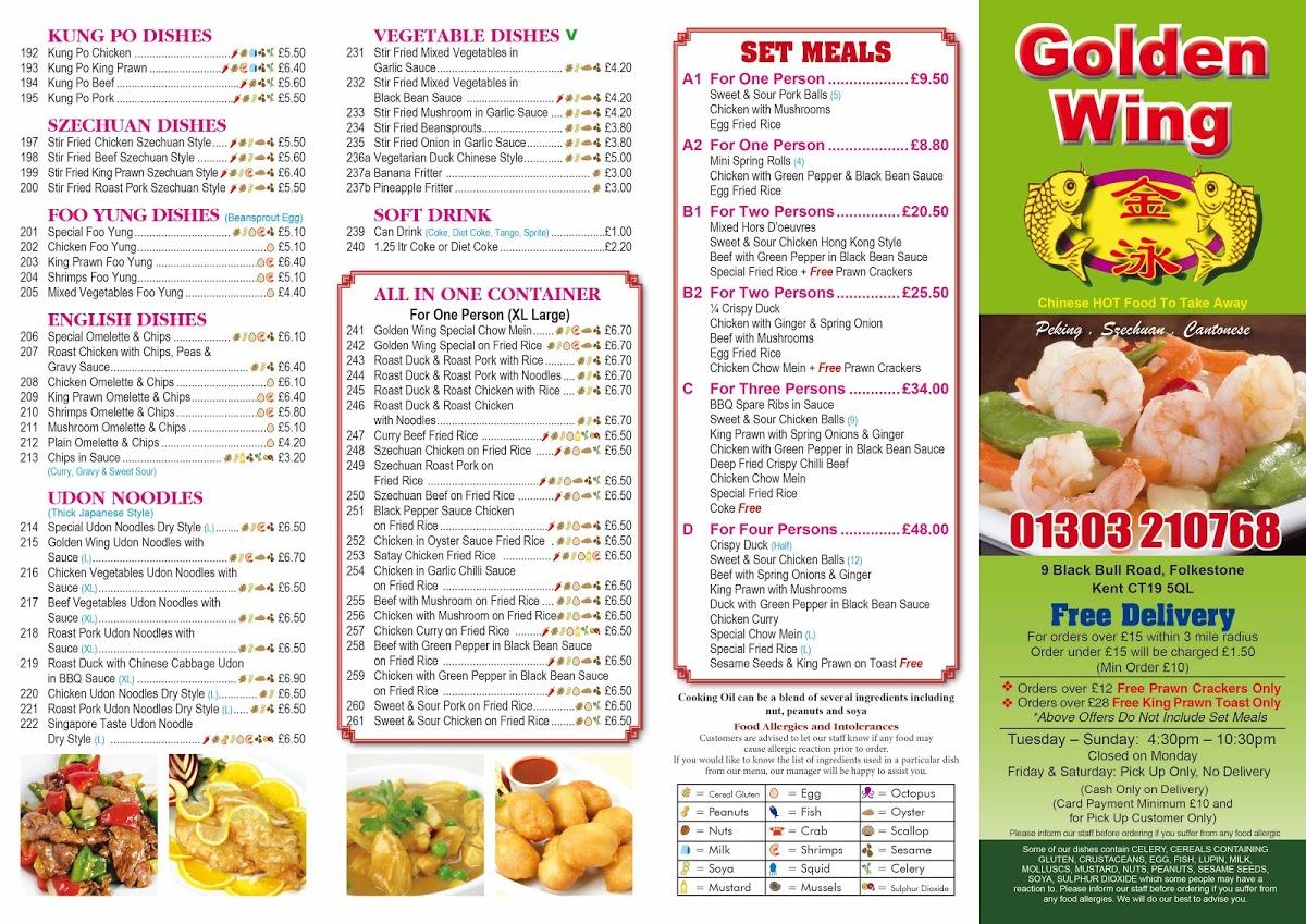 Menu at Golden Wing Chinese Takeaway fast food, Folkestone