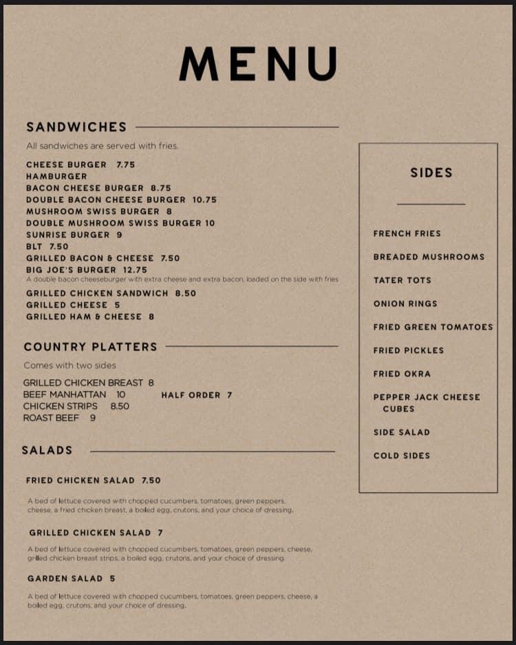 Menu at Katherine’s Restaurant, Cisne