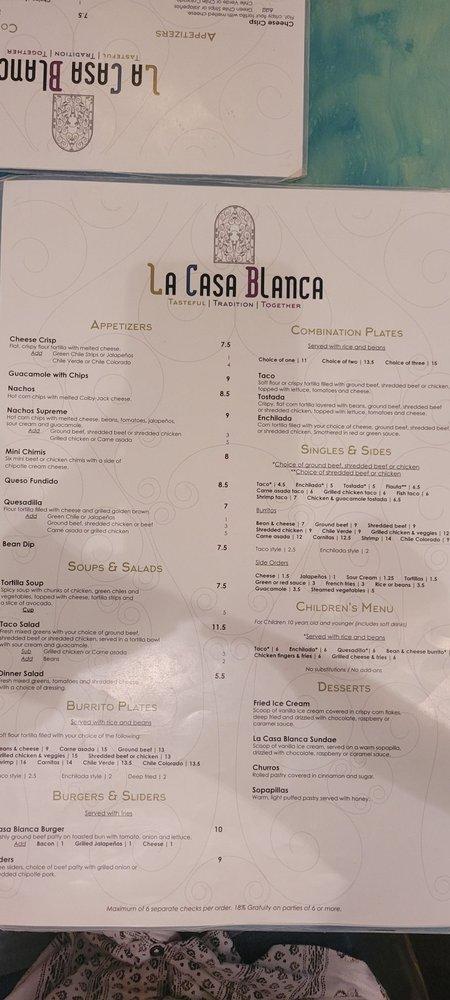 Menu At La Casa Blanca Restaurant Chandler