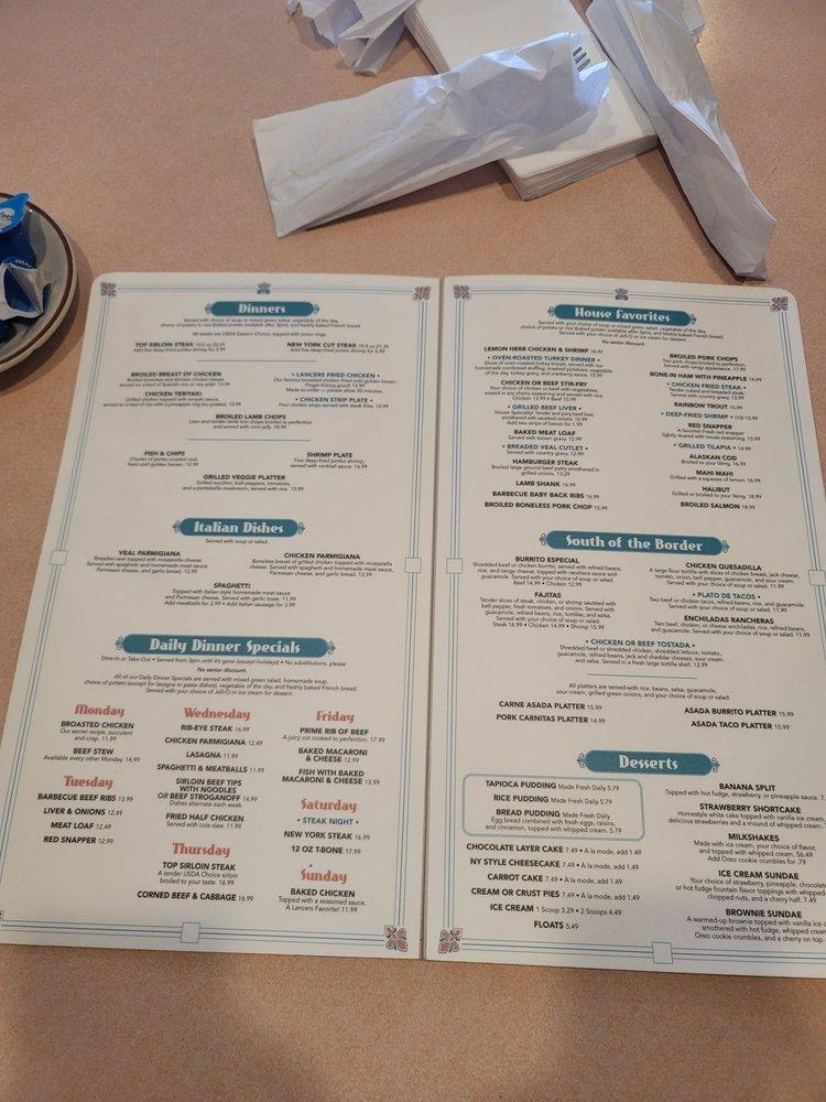 Menu at Lancers Family Restaurant, Burbank