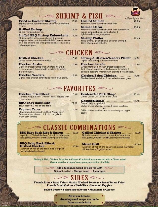 Menu at Saltgrass Steak House steakhouse, Waco