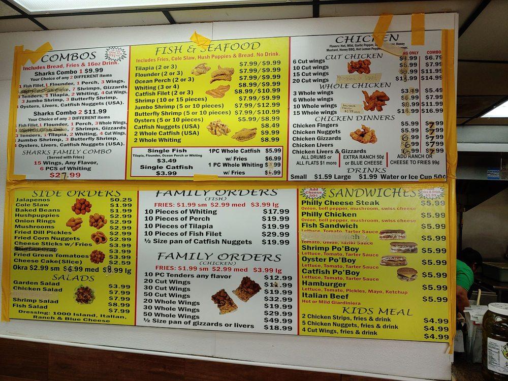 Menu at Sharks Fish & Chicken restaurant, Homewood, 254 Green Springs Hwy