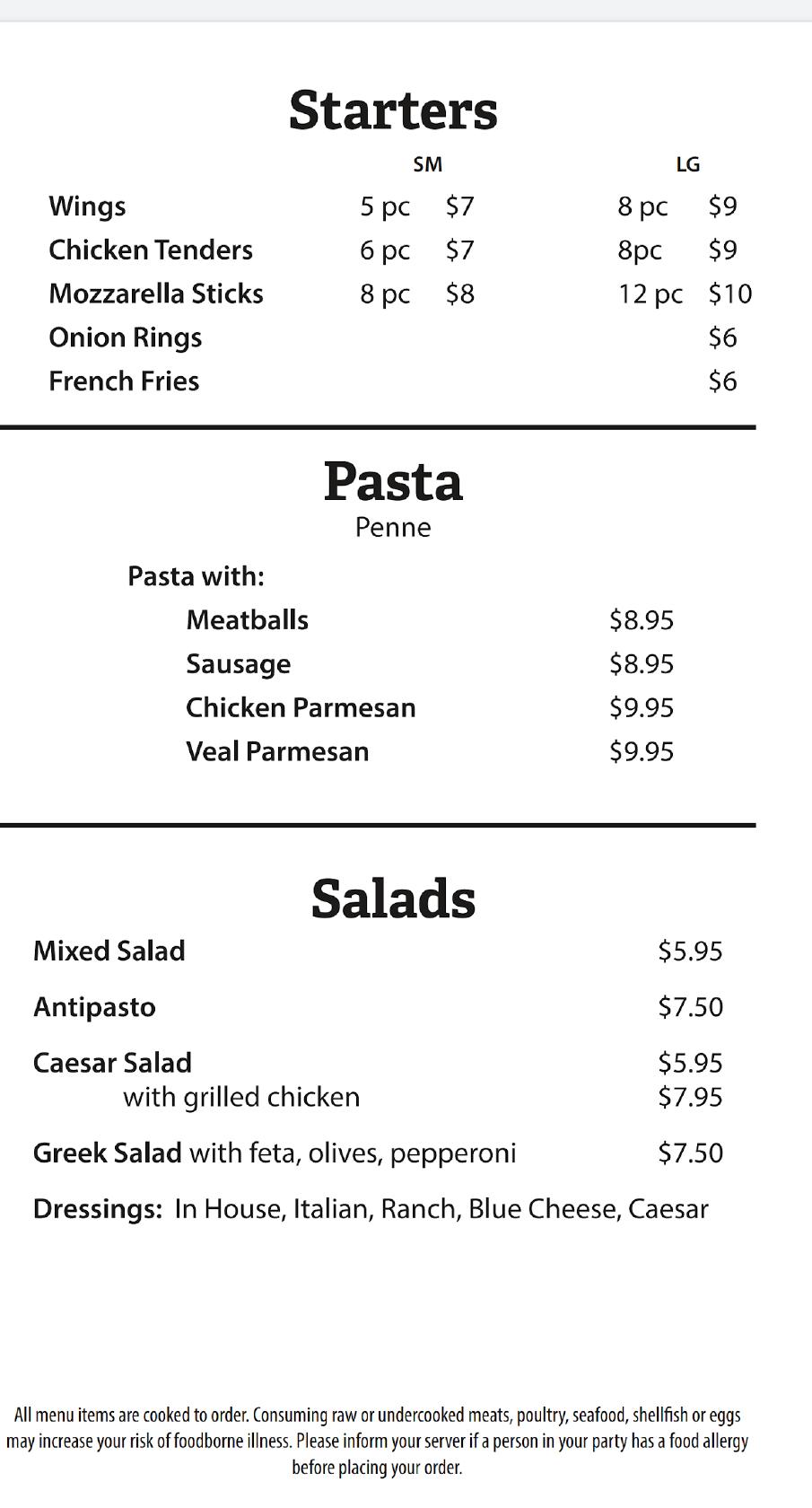 Menu at Wonder Bar Pizza & Subs Express, Shrewsbury