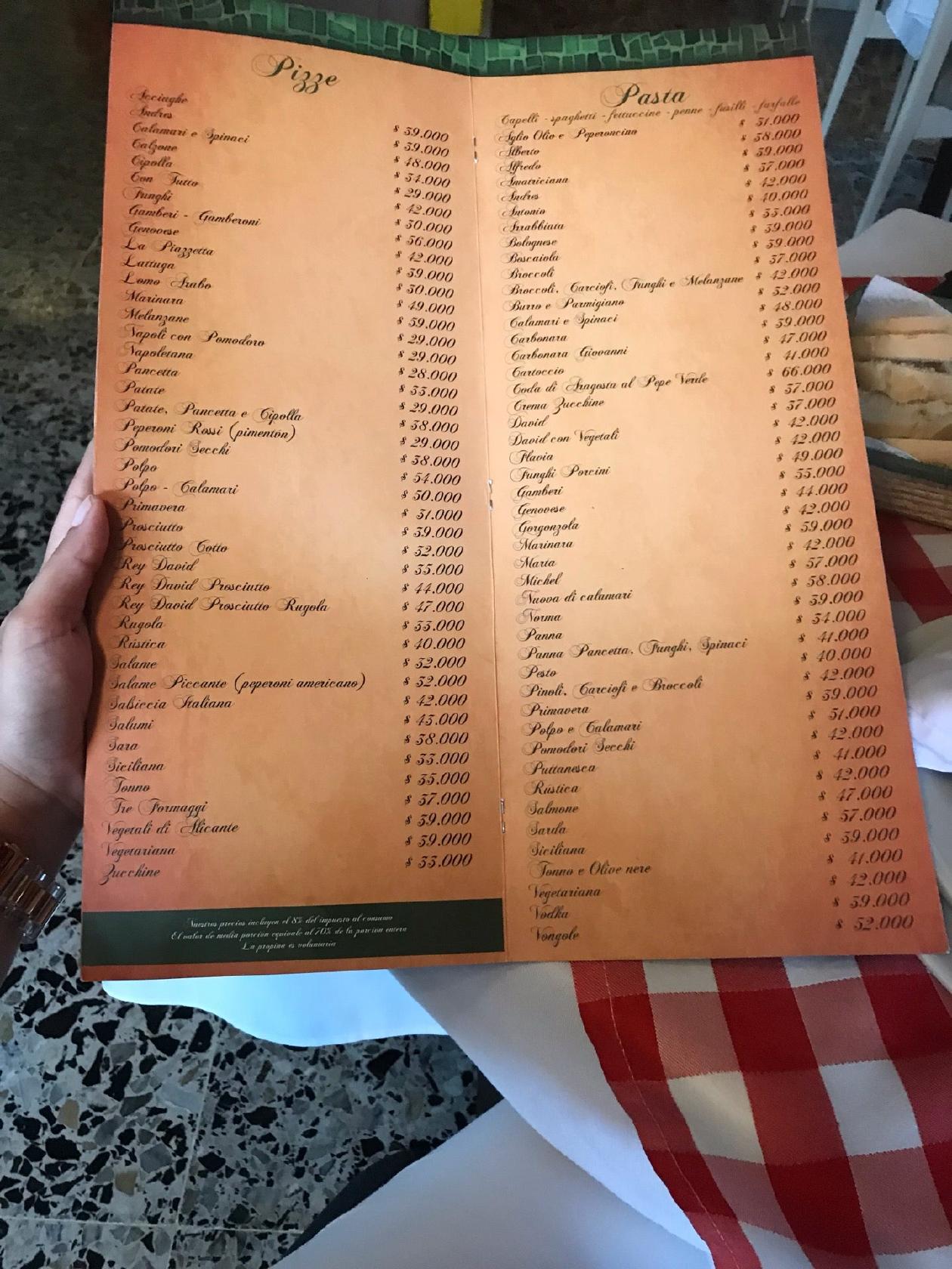 Carta del restaurante La Piazzetta del Flavia ＆ Michel, Barranquilla