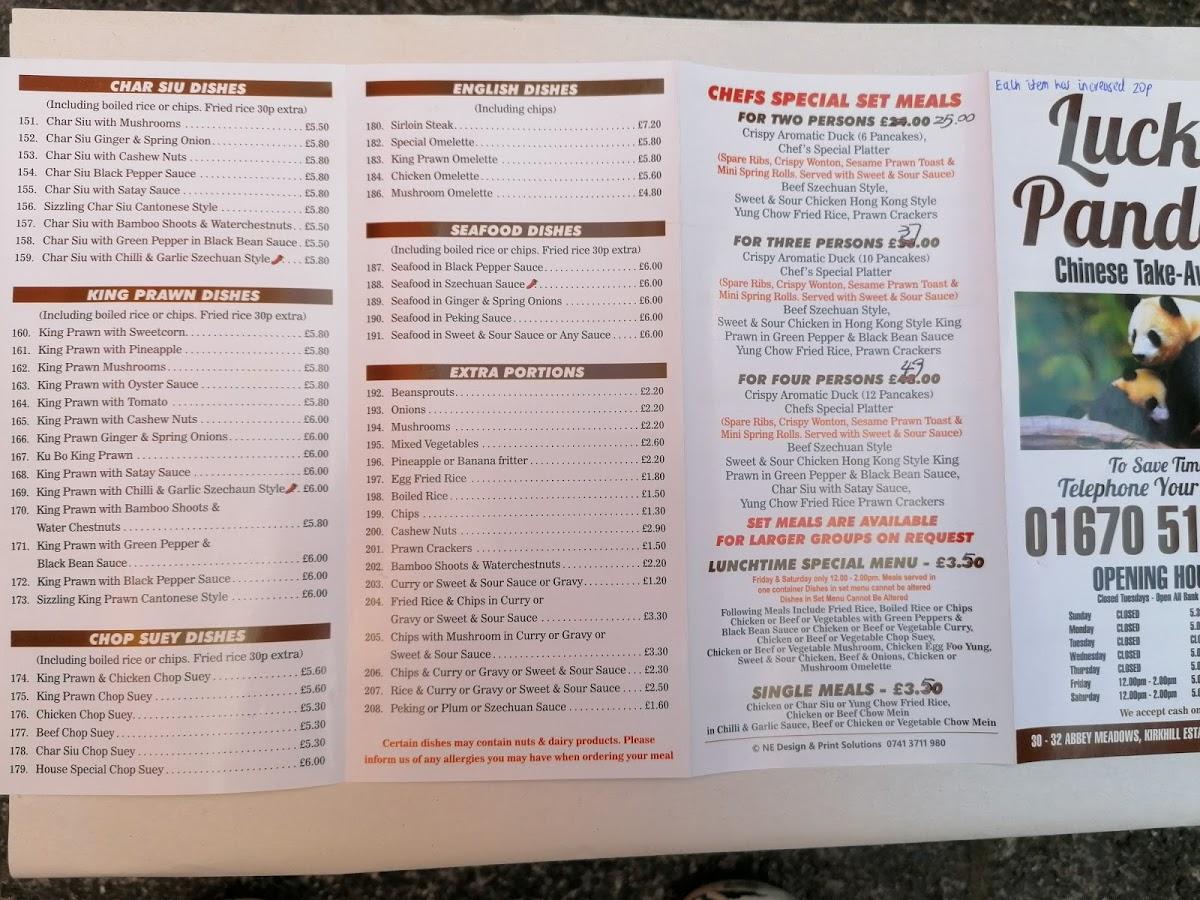 Menu at Lucky Panda fast food, Morpeth