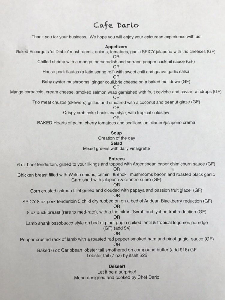 Menu at Cafe Dario, Winnipeg