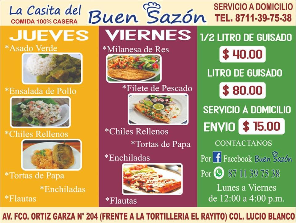 Menu at La Casita del Buen Sazón restaurant, Torreón