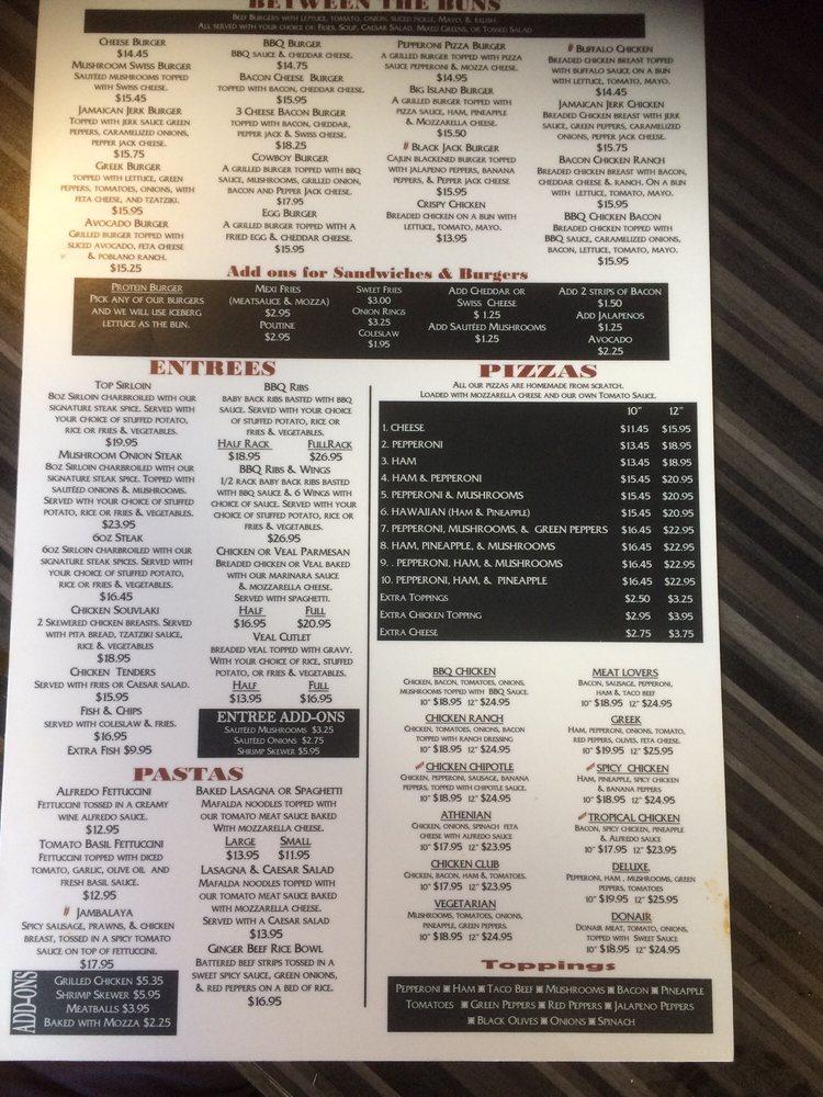 Menu at Vintage Tap House pizzeria, Drumheller