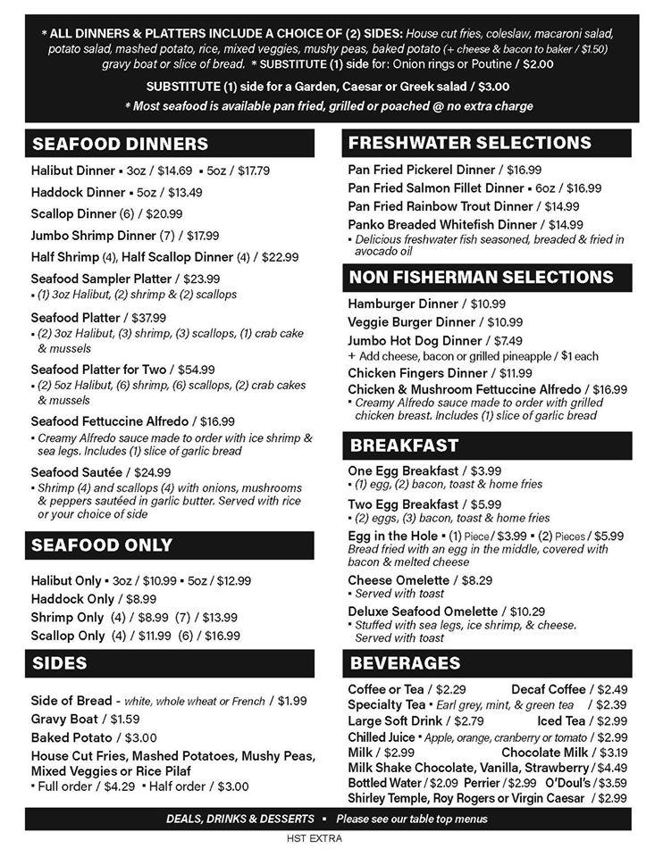 Menu at Fancy's Fish and Chips Seafood Restaurant, Barrie