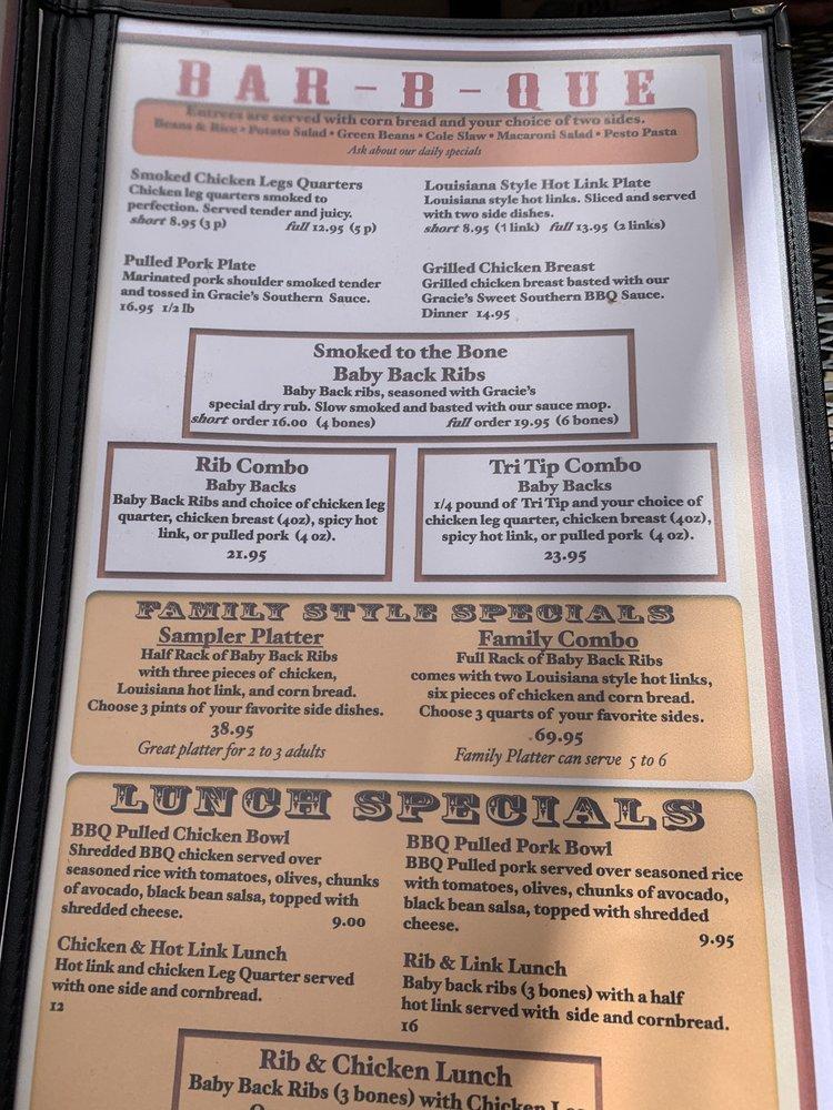 Menu at Gracie's BBQ, Vallejo