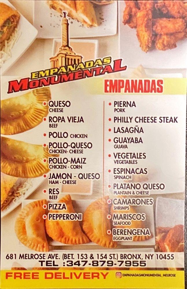 Menu At Empanadas Monumental Restaurant New York City Melrose Ave