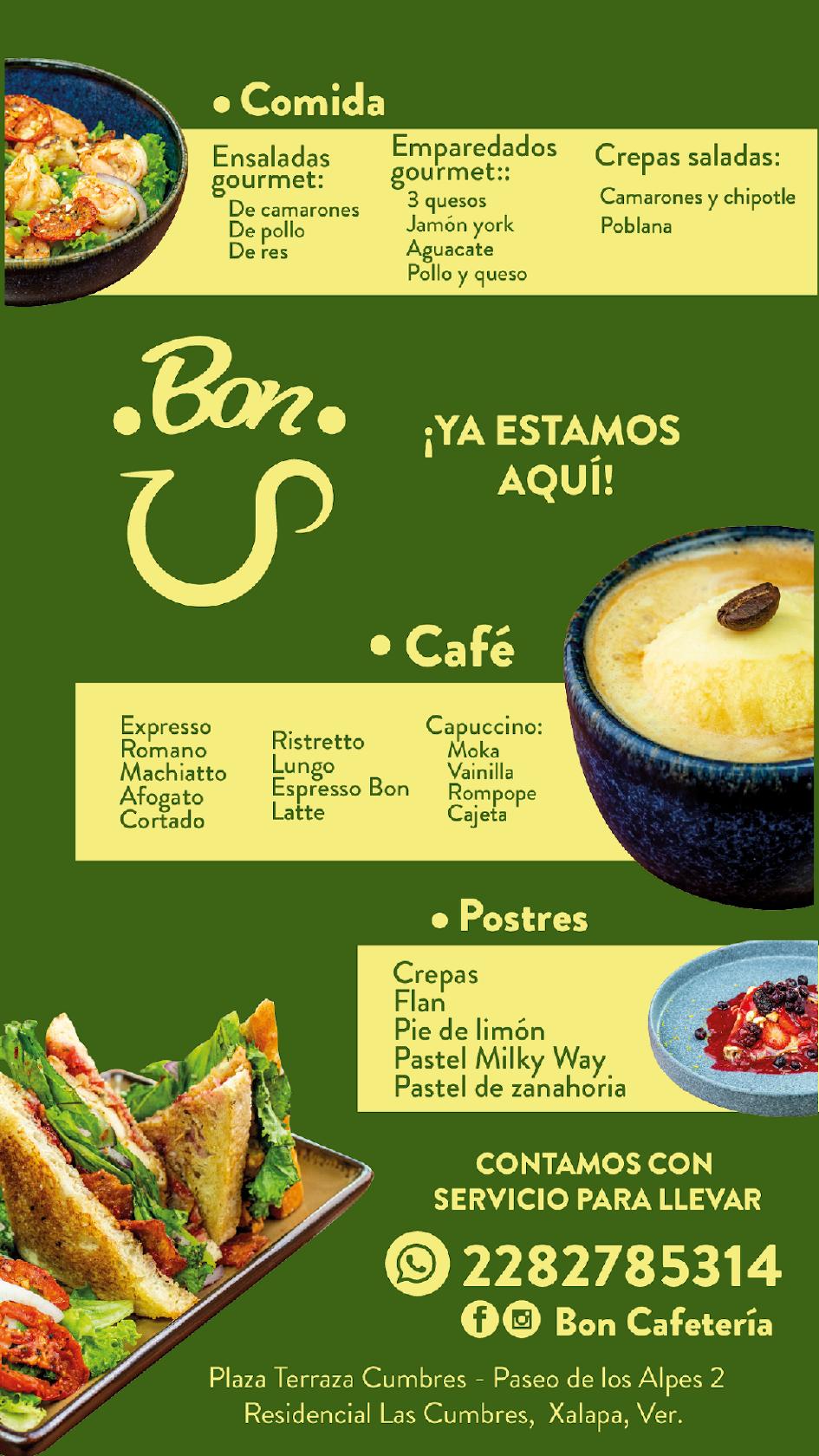 Menu at Bon restaurant, Xalapa