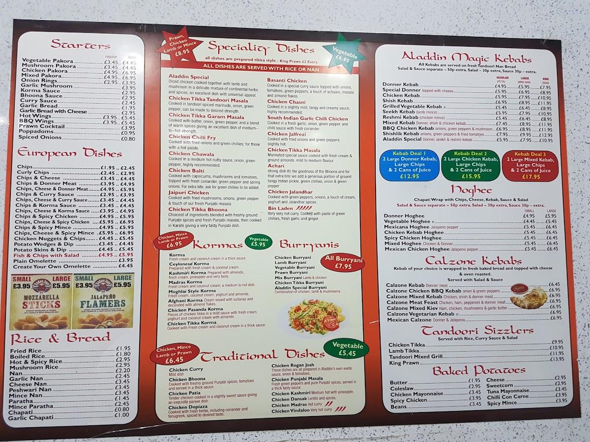 Menu at Aladdin Dumbarton Takeaway, Dumbarton