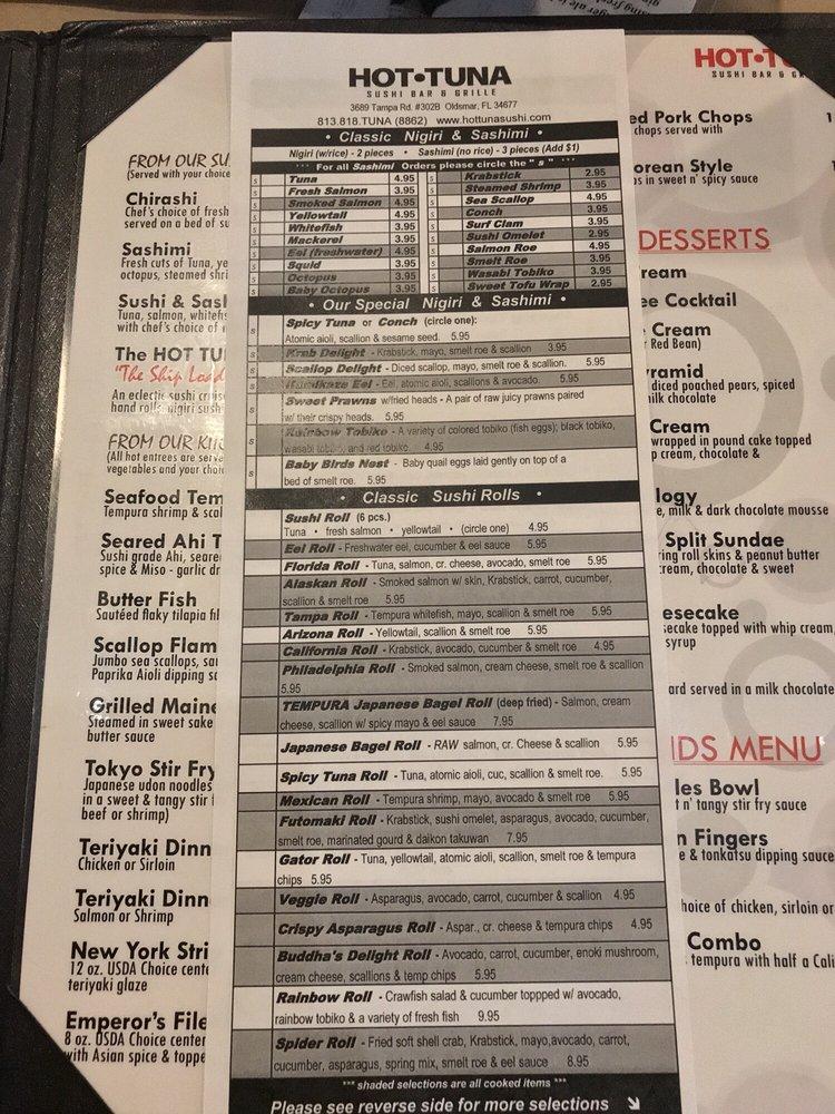 Menu at Hot Tuna Sushi Bar and Grille, Oldsmar