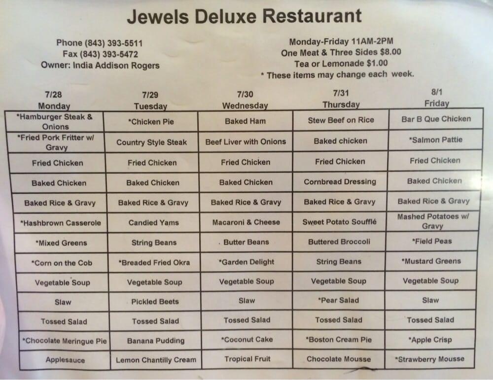 Menu At Jewel s Deluxe Restaurant Darlington