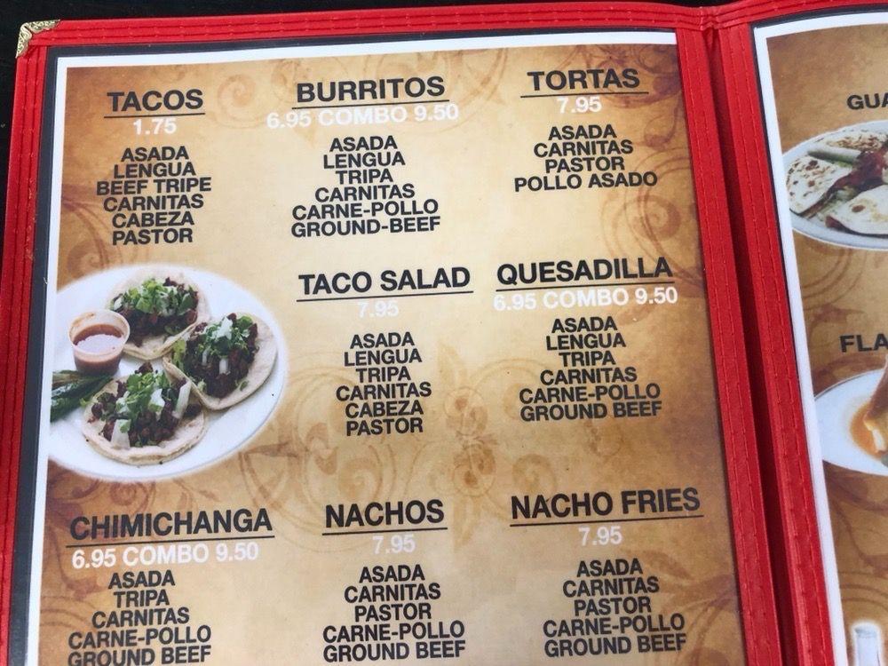 Menu at Johnny's Taco Shop restaurant, Pahrump