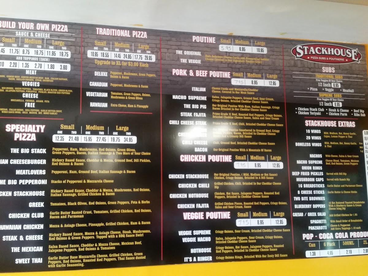 Menu at Stackhouse Pizza pizzeria, Sudbury