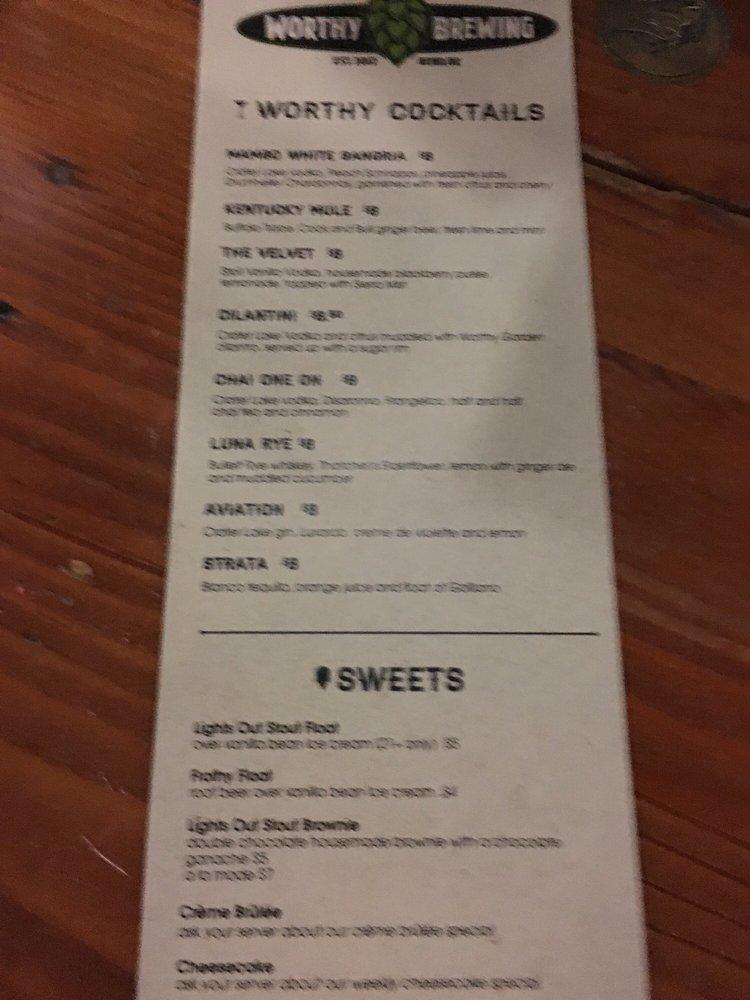 Menu at Worthy Brewing Company pub & bar, Bend, 495 NE Bellevue Dr
