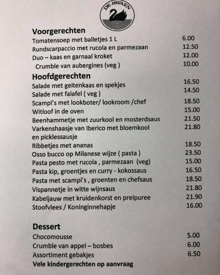 Menu At De Swaen Wijnegem Turnhoutsebaan