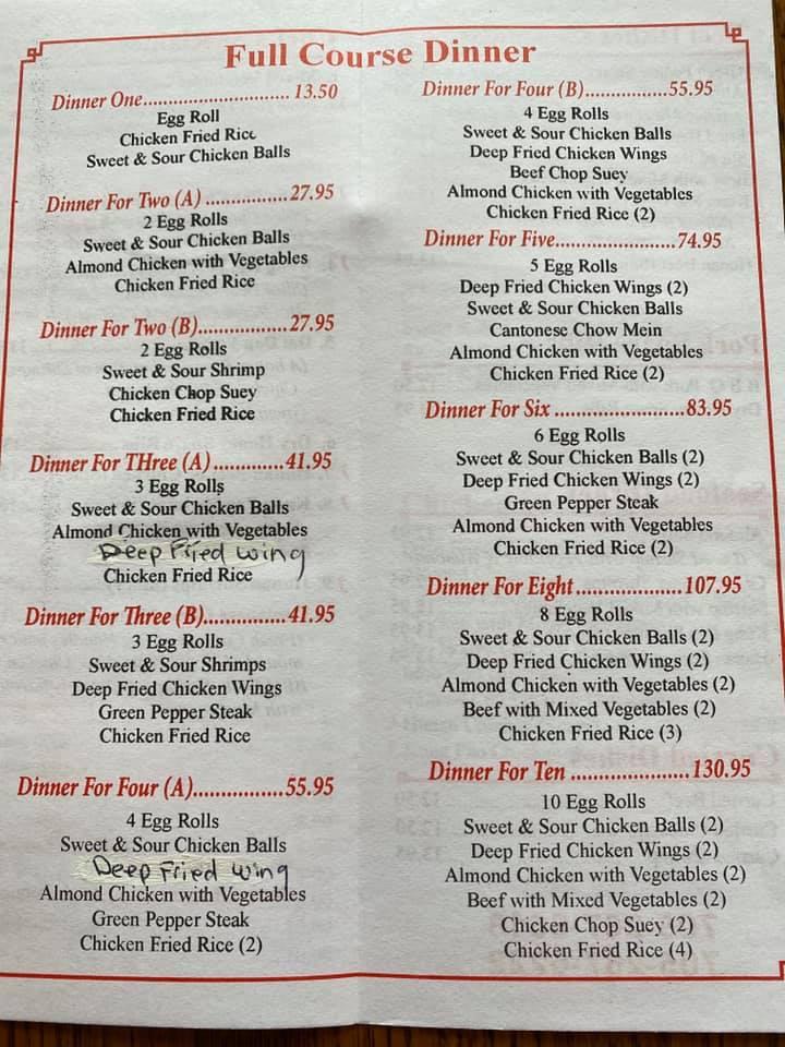 Menu at Asia 328 restaurant, Timmins