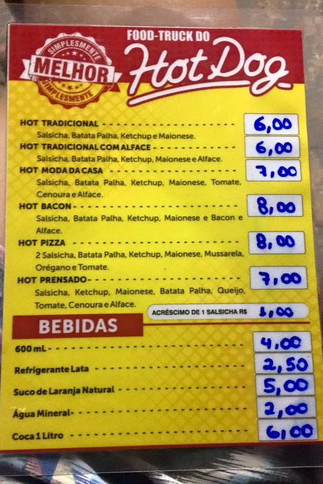 Menu em Food Truck do Hot Dog restaurante, Iporá