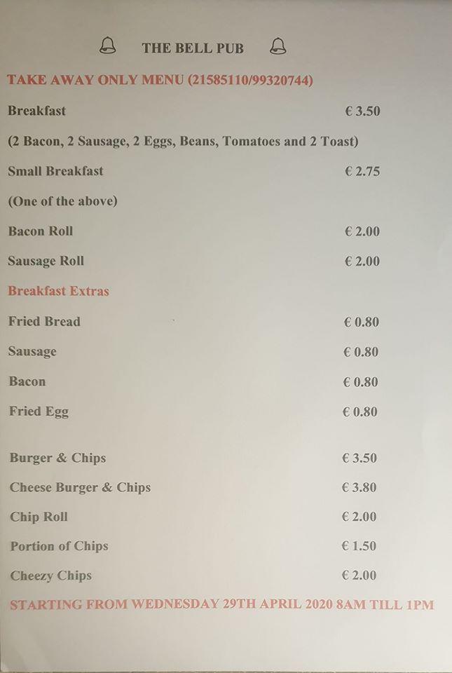 Menu at The Bell pub & bar, Saint Paul's Bay