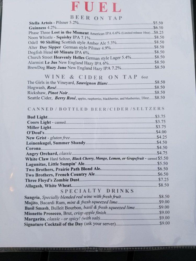 Menu at FUEL, Crème and A Moveable Feast Food Truck pub & bar, Villa Park