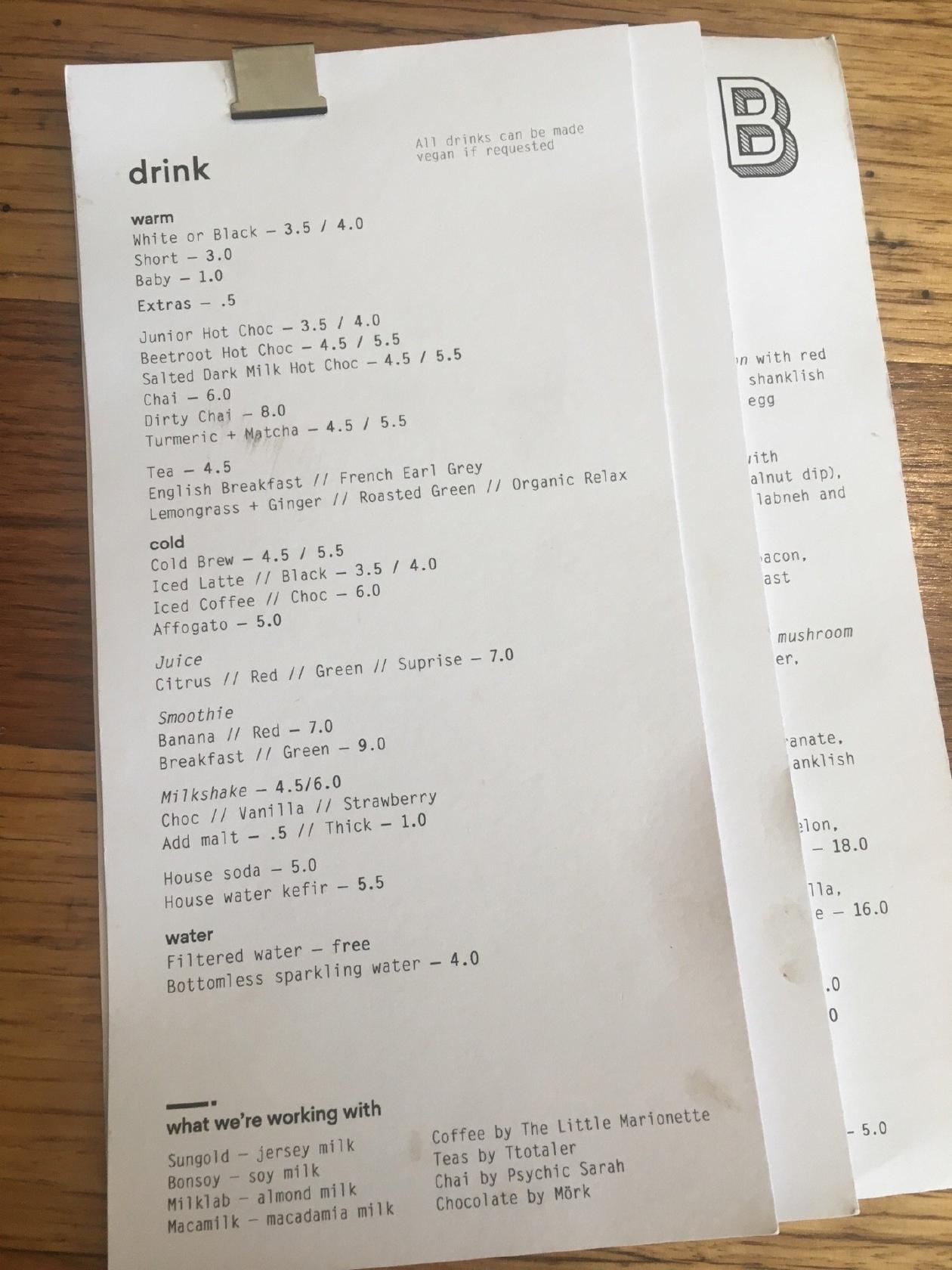 Menu at Brothers Ben Cafe, Petersham