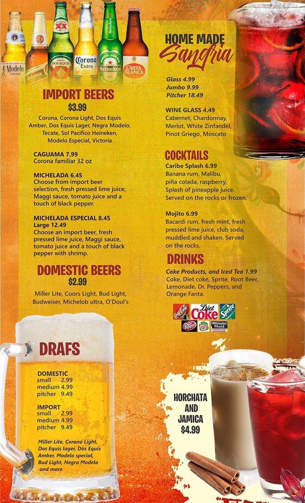 Menu at Coco's & Beer Authentic Mexican Grill restaurant, Columbia